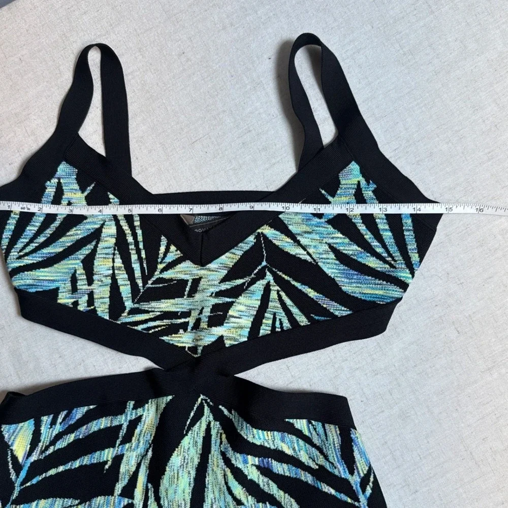 BCBGMAXAZRIA Cutout Mini Dress XS Tropical Palm Print Resortwear‎ Summer Party